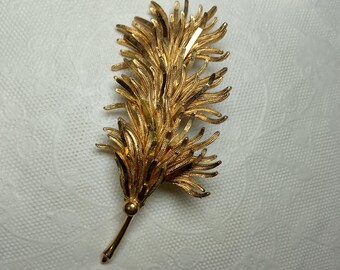 CORO Feather Brooch Goldtone