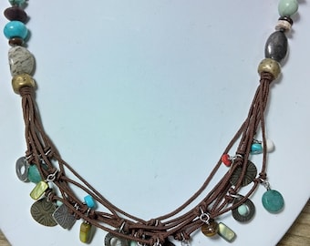 Silpada Retired Design Corded Howilite,Coral, Sterling 18&quot; Necklace
