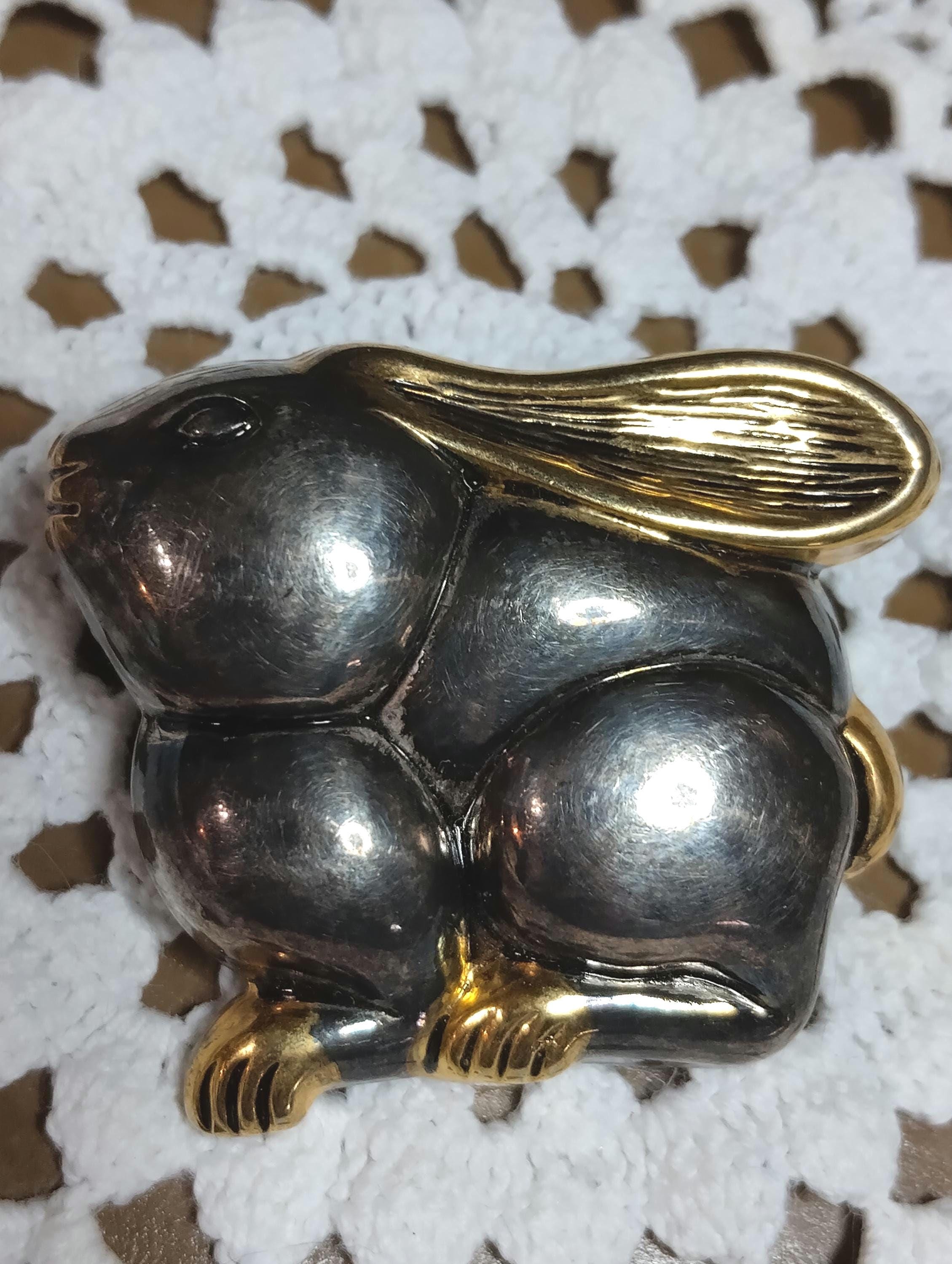 Silver Rabbit Pin Bunny Silver-plated Marked