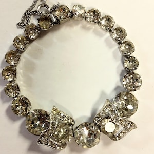 Eisenberg Vintage Rhinestone Link Bracelet Silver tone Bow