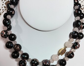 Collar vintage de cuarzo rosa con cuentas de Colsena