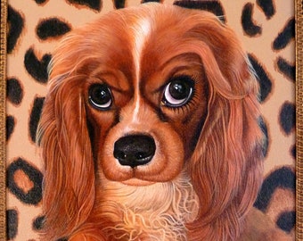 Peinture originale, "The Orange Dog" , 31x39cm, acrylique sur médium.