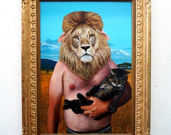 Pièce originale, ''Papa Chat'', 90x67,5cm, peinture acrylique sur médium.