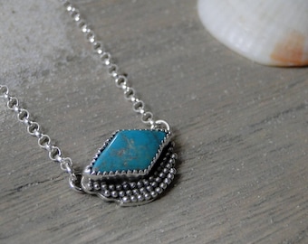 Pilot Mountain Turquoise Necklace, Genuine Turquoise, Turquoise Jewelry, Turquoise Necklace, Turquoise Diamond, Sterling Silver