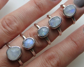 Create Your Own Faceted Moonstone Ring, Made to Order, Rainbow Moonstone, Sterling Silver, Custom Moonstone Ring, Gemstone Ring