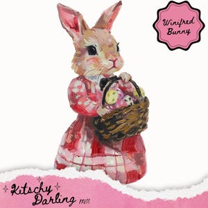 Serie de conejitos de Pascua a cuadros Winifred Bunny, manualidades de Pascua, clipart de conejito de Pascua, clipart de primavera, descarga digital