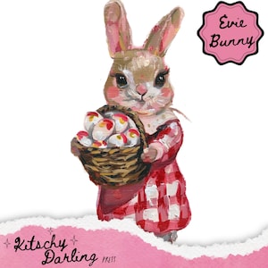 Serie de conejitos de Pascua a cuadros de Evie Bunny, gráficos de manualidades de Pascua, clipart de conejo de Pascua, clipart de primavera, descarga digital