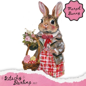 Serie de conejitos de Pascua a cuadros de Margot Bunny, gráficos de manualidades de Pascua, clipart de conejito de Pascua, clipart de primavera, descarga digital