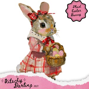 Série de coelhinhos da Páscoa xadrez Poppy Bunny, gráficos de artesanato de Páscoa, clipart de coelho da Páscoa, clipart de primavera, download digital