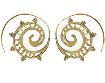 Spirals earrings triangles circles Shell Brass Brass antique golden nickel free Tribal Piercing