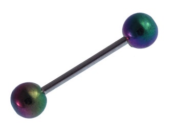 Straight Barbell Piercing Basic Edelstahl Kugeln grün lila blau schimmernd 25 mm lang
