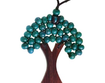 Necklace wooden beads wooden tree of life adjustable cotton colorful 85 mm