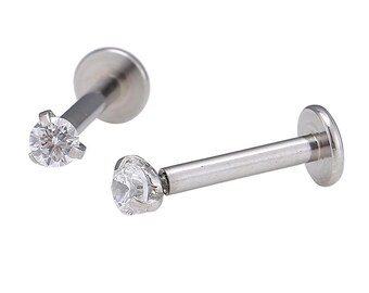 Labret piercing fashionable white zirconia stone made of stainless steel in silver