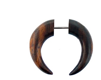 Fake piercing wood double claw spike brown stainless steel earring