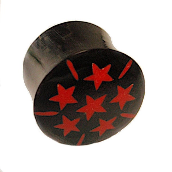 Corne Corne plug plug étoiles rouges noirs corne de buffle tribaux Buffalo boucles d oreilles clous Tunnel