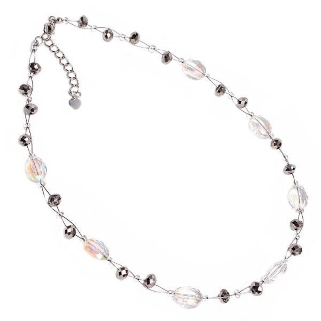 Chain Beaded Oval Glitter Jewelry White Silver Faceted Iridescent 42 48