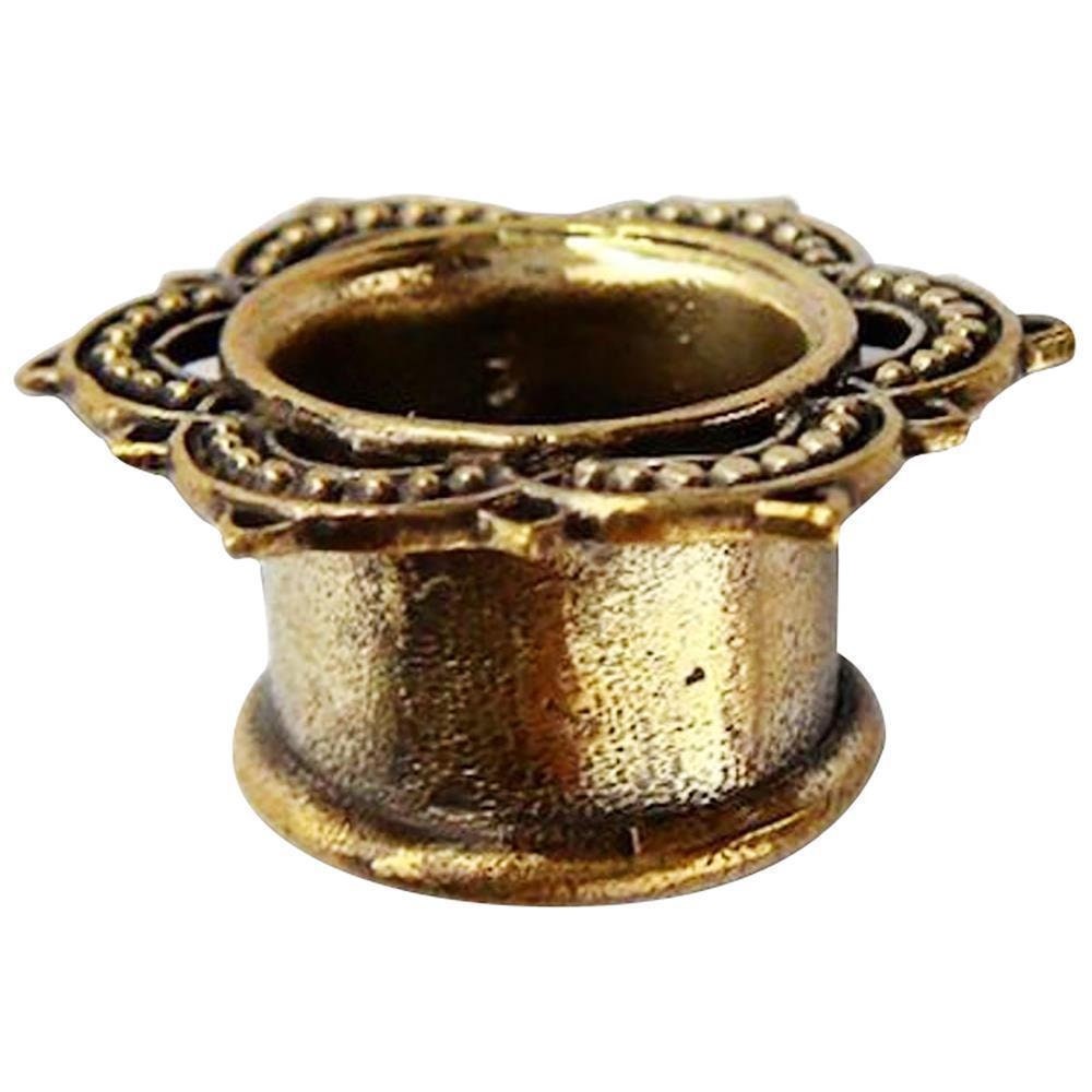 Pair Of Antiqued Lotus Leaf Flower Brass Tunnel Plugs - Tribal Style Gauges For Ear Stretching, By Overgauge