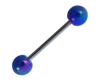 Straight Barbell Piercing Basic Edelstahl Kugeln blau schimmernd 25 mm lang