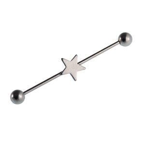 Industrial piercing steel, silver titanium coated, star, ball lock