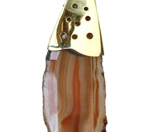 Agate slice ear hook piercing ear weight brass gold antique 8mm orange drops