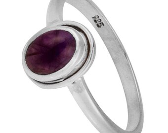 Silver Ring Amethyst purple 7 mm oval stone edge 925 sterling silver rings jewelry