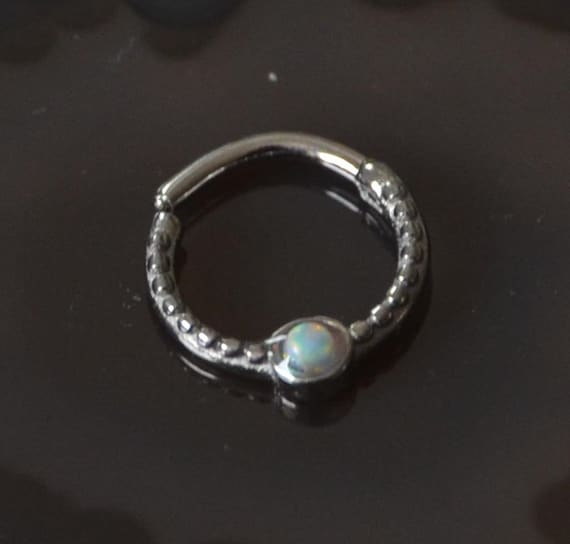 Universal Piercing Ring 925 Silber 1.2mm Opal blau 