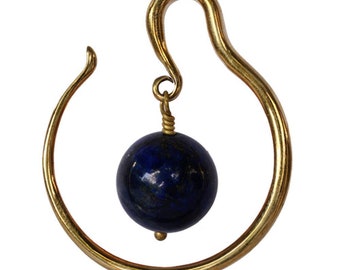 Ear piercing brass gold antique stone ball lapis lazuli bow 1.2mm 4mm