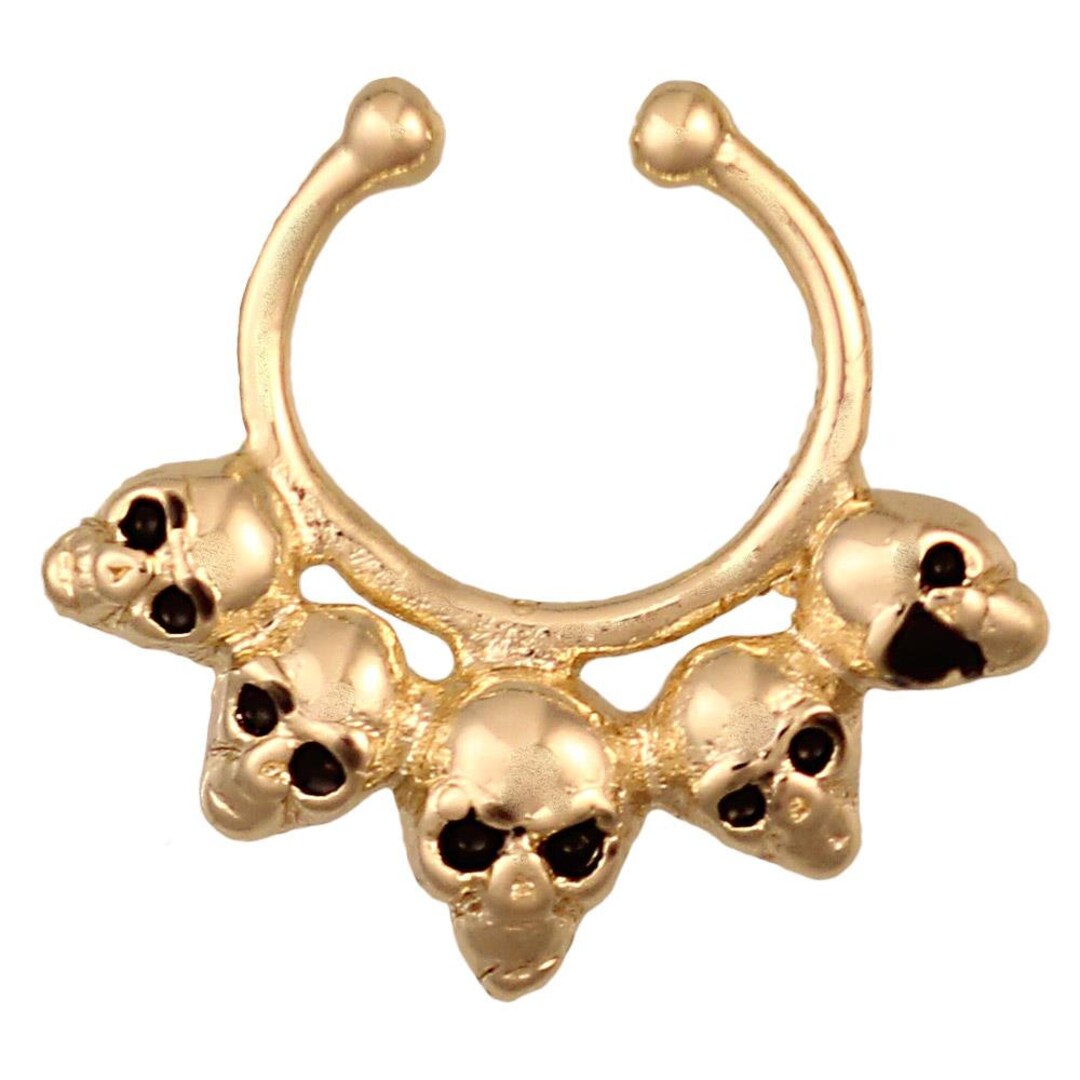 Fake Septum Piercing Golden Skulls Black Eyes Stainless Steel Etsy