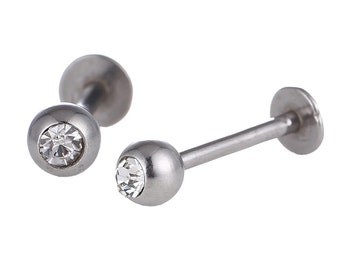 Labret piercing fashionable stainless steel in silver color white stone