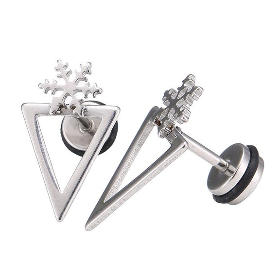 Fake Piercing Expander silver color lace triangle Snowflake Schaub closure stainless steel