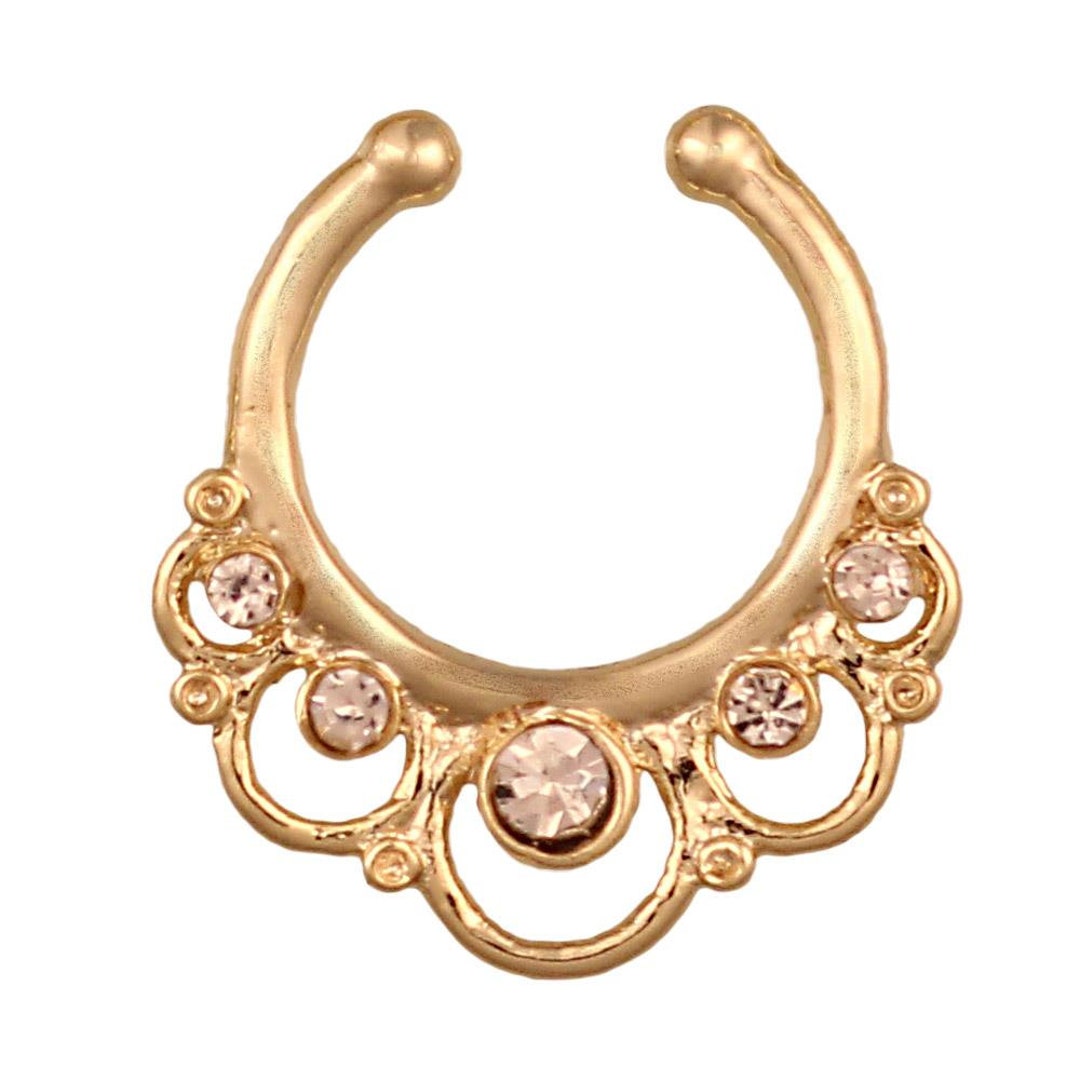 Fake Septum Piercing Golden Circles Zirconia Stones Stainless Etsy