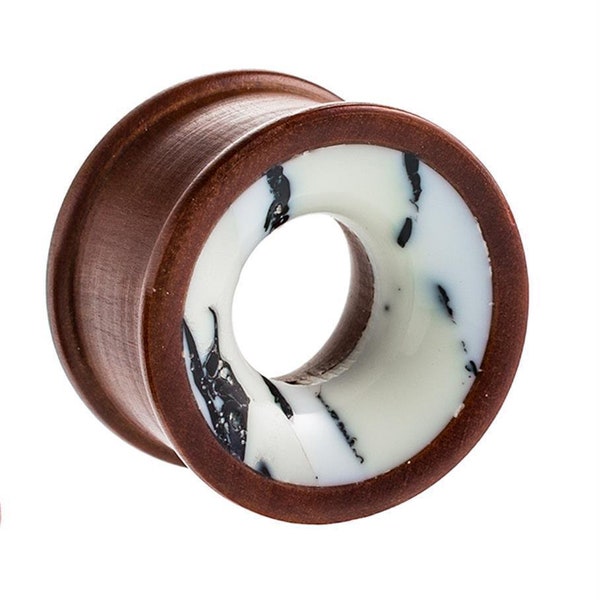 Wood Tunnel Howlith white brown marbled Rosewood Tribal Plug handcarved Expander