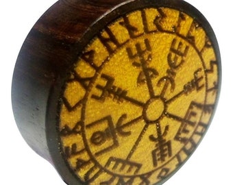 Flesh Plug Vegvisir Runen Kreis Holz Sonoholz Jackfrucht double flared