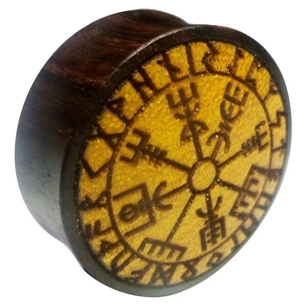 Flesh Plug Vegvisir Runes Circle Wood Sono Wood Jackfruit double flared