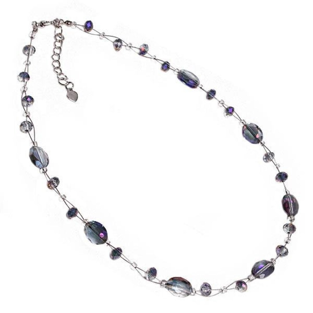 Chain Beaded Oval Glitter Jewelry Purple Gray Faceted Iridescent 42 48