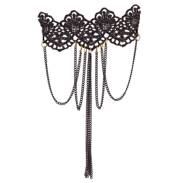 Stoffarmband black, Brass-chain gothic hanging, adjustable, snap hook