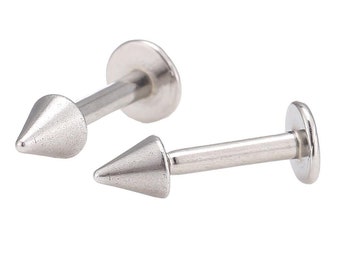 Labret piercing fashionable stainless steel in silver with small tip Cone