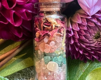 Crystal & Herb Spell Jar for Feminine Energy ~ Set Your Own Intention ~ Witchy Ritual Tools and Supplies ~ Boho Gifts for Him Her Them