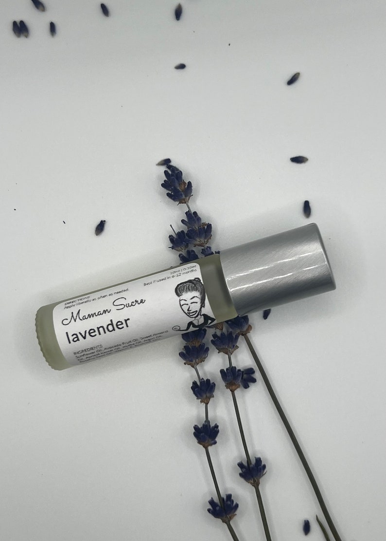 Handcrafted Lavender Perfume Oil Roll On Lavandula Angustifolia Roller Bottle w/Stainless Steel Roller Ball Vegan, Clean, All Natural image 1