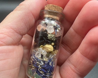 Crystals & Herbs Peace Spell Jar w/Rough and Tumbled Gemstones ~ Mental Health Serenity Manifestation Bottle ~ Anti-Anxiety ~ Gifts for Him