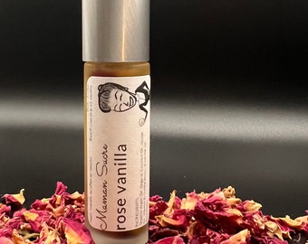 Handmade Rose Vanilla Essential Oil Perfume Roll On ~ Aromatherapy Rosa Centifolia Roller Bottle w/Stainless Steel Ball ~ Vegan, Natural