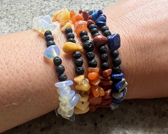 Handmade Lava Bead Essential Oil Diffuser Bracelet ~ Dainty, Stretchy, Crystal Jewelry ~ Aromatherapy Gifts for Her, Him ~ Lapis Lazuli