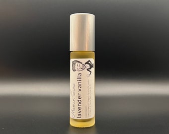 Handcrafted Lavender Vanilla Perfume Body Oil ~ Aromatherapy Essential Oil in Glass Roller Bottle w/Stainless Steel Ball ~ Vegan, Natural