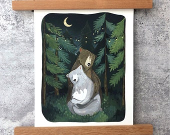 Night Forest Print (w/out words)  | Gouache Art Print | Woodland Wall Art | Boys Nursery Art | Girls Nursery Art | Baby Nursery Art