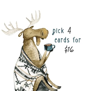 Jeu de quatre cartes | Cartes d’animaux Woodland, Ensemble de cartes de vœux, Paquet de cartes d’anniversaire, Cartes fantaisistes, Cartes aquarelles, Cartes vierges