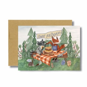 Forest Cake Birthday Card | Happy Birthday Cards | Outdoor Cards, Woodland Animal Cards, Whimsical Cards, Kids Birthday Cards