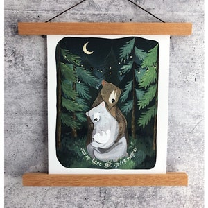 Night Forest Print w/words | Gouache Art Print | Woodland Wall Art | Woodland Art | Boys Nursery Art | Girls Nursery Art | Baby Nursery Art