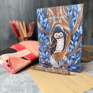 Cartão de aniversário de coruja | Cartões de feliz aniversário | Cartões para atividades ao ar livre, Cartões de animais da floresta, Cartões divertidos, Cartões de aniversário para crianças