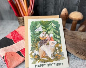 Tarjeta de celebración de conejo / Tarjetas de feliz cumpleaños / Tarjetas para exteriores, Tarjetas de animales del bosque, Tarjetas caprichosas, Tarjetas de cumpleaños para niños