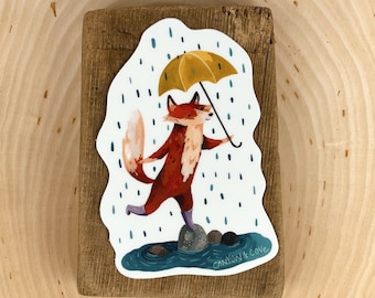 Rainy Day Fox Sticker | Premium Die Cut Vinyl Stickers | For Laptops, Water Bottles, Journals, Hydroflasks, Car Bumpers, Planners, etc.